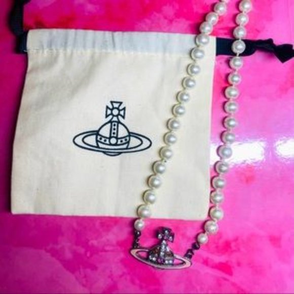 Vivienne Westwood Pink Pearl Necklace Sliver - Picture 1 of 5